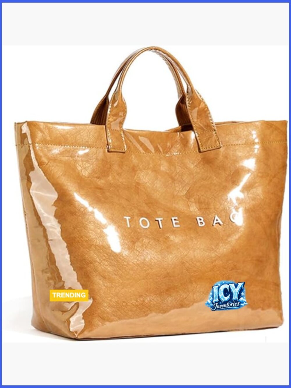Large Paper Tote Bag with Letter Print, Clear Hobo Handbag